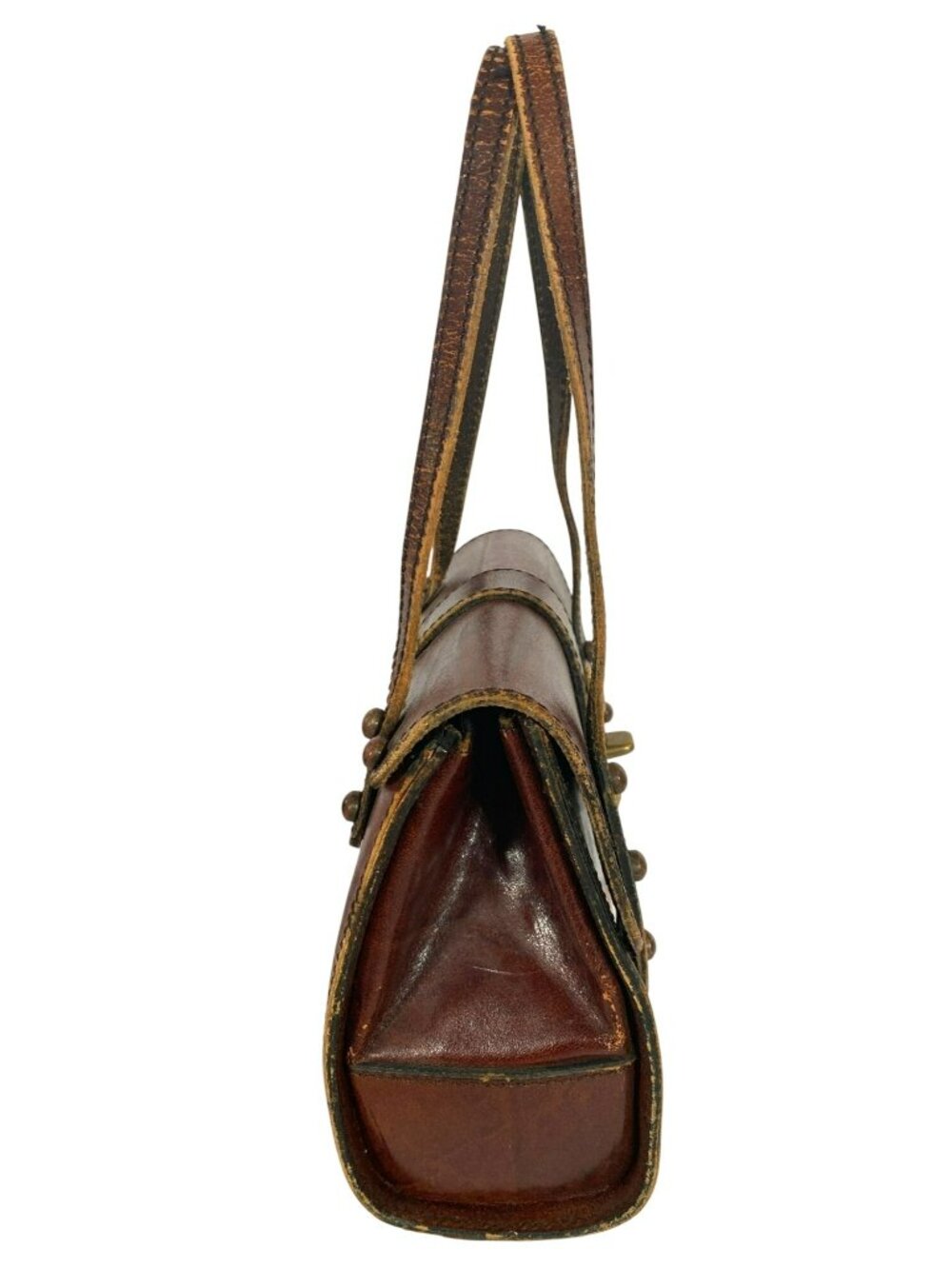 Vintage Leather Purse Bag Handbag Brown Gold Trim Lion Mod 60s 70s - Picture 5 of 9